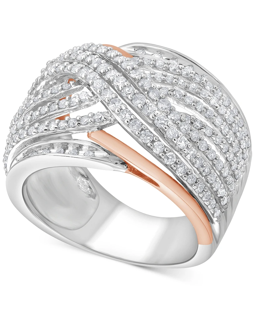 Diamond Multirow Openwork Crossover Ring (1 ct. t.w.) in 10k Two-Tone Gold