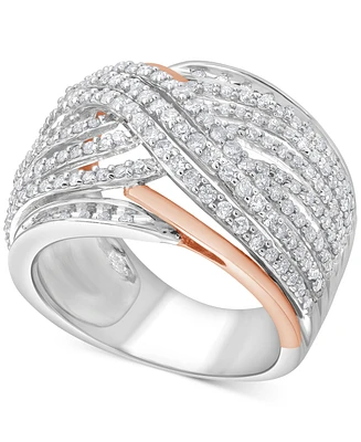 Diamond Multirow Openwork Crossover Ring (1 ct. t.w.) in 10k Two-Tone Gold