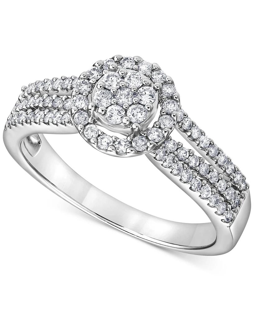 Diamond Halo Multirow Ring (1/2 ct. t.w.) in 10k White Gold