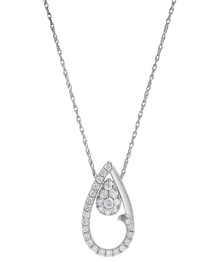 Diamond Halo Teardrop 18" Pendant Necklace (1/4 ct. t.w.) in 10k White Gold