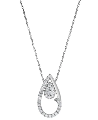 Diamond Halo Teardrop 18" Pendant Necklace (1/4 ct. t.w.) in 10k White Gold