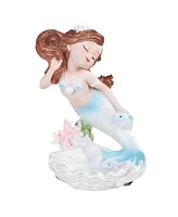 Fc Design "2-pc Set" 7"H Blue/Pearl Mermaid with Fish Mergirl Figurine Statue Ornament Home Room Office Decor and Perfect Ideas for Housewarming, Holi