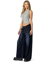 Edikted Women's Super Baggy Belted Low Rise Jeans