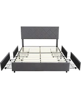 gaomon Full Upholstered Bed Frame with 4 Storage Drawers, Full Size Bed Frame with Adjustable Headboard, Solid Wood Slats Support, No Box Spring Neede