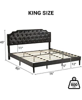 gaomon with Linen Uphokltered Headboard, Metal Support, No Box Spring Needed, Noise Free, Under Bed Storage, Easy Assembly