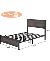 gaomon Full Size Bed Frame with Headboard, Industrial Platform Bed Frame with Charging Station, No Box Spring Required, Easy to Assemble
