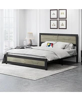 gaomon King Size Bed Frame with Headboard, Industrial Platform Bed Frame with Charging Station, No Box Spring Required, Easy to Assemble