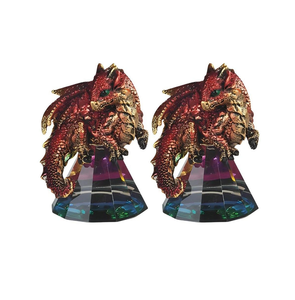 Fc Design "2-pc Set" 3.5"H Red Volcano Dragon Standing on Pyramid Glass Figurine Statue Ornament Home Room Office Decor and Perfect Ideas for Housewar