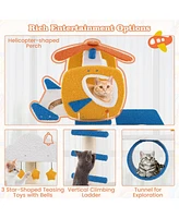 Gymax 70'' Tall Aviation-themed Cat Tree w/ Helicopter Top Perch Platforms Basket Bed