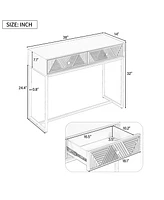 Lovmor Modern Sleek Console Table Two Drawers with Stripe Design for Living Room and Entryway