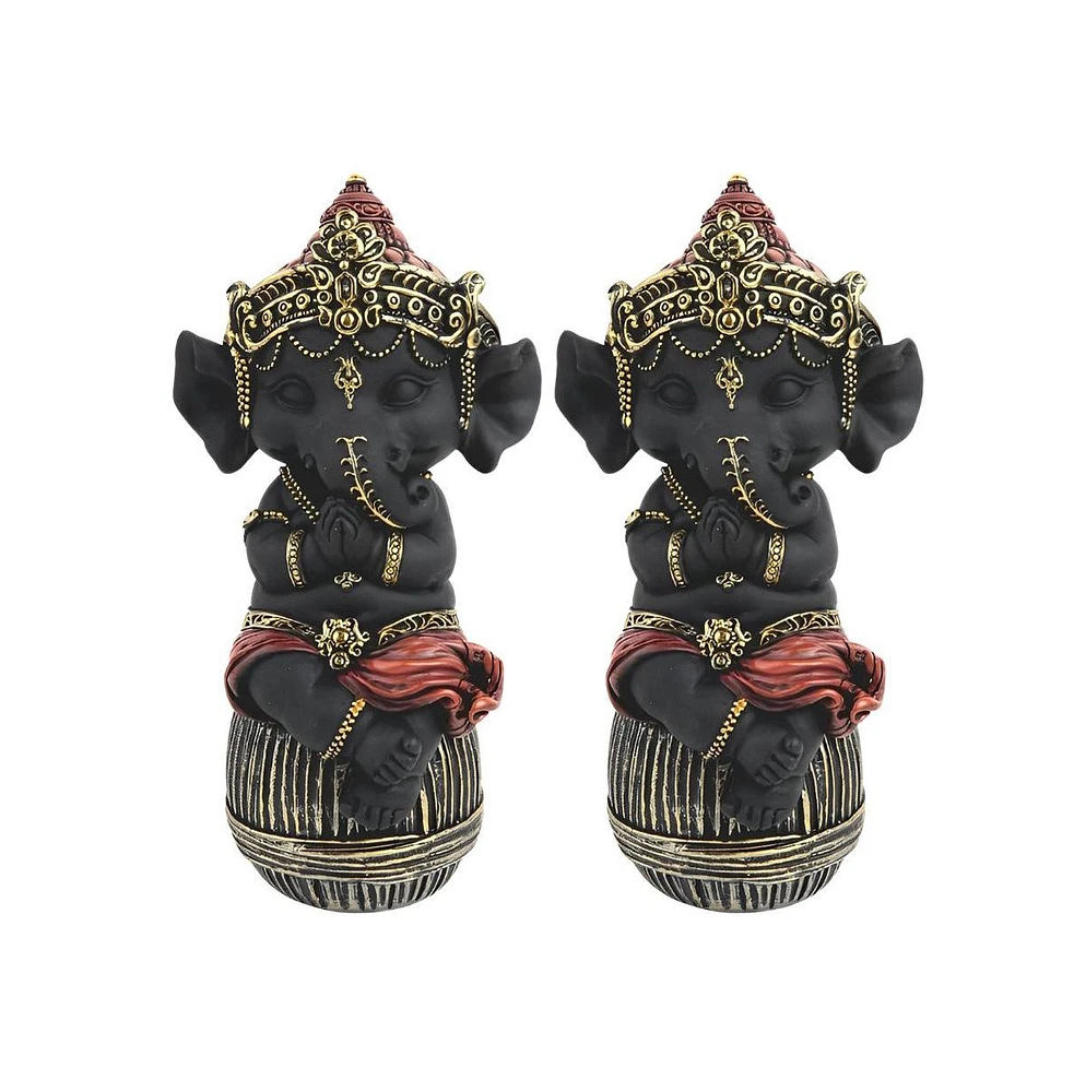 Fc Design "2-pc Set" 6.25"H Black Ganesha Sitting on Ottoman Figurine Statue Ornament Home Room Office Decor and Perfect Ideas for Housewarming, Holid