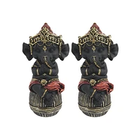 Fc Design "2-pc Set" 6.25"H Black Ganesha Sitting on Ottoman Figurine Statue Ornament Home Room Office Decor and Perfect Ideas for Housewarming, Holid