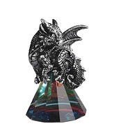 Fc Design "2-pc Set" 3.5"H Silver Dragon Sitting on Pyramid Glass Figurine Statue Ornament Home Room Office Decor and Perfect Ideas for Housewarming,