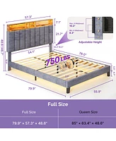 Sersper Upholstered Bed Frame with Charging Station and Storage Headboard