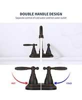 Slickblue Oil Rubbed Bathroom Faucet with 360° High Arc Swivel Spout, Centerset 3-Hole Vanity Lavatory Faucet