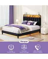 Sersper Upholstered Bed Frame with Charging Station and Storage Headboard