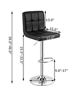 Gymax Set of 4 Pu Leather Bar Stool Swivel Bar Chair w/ Adjustable Height