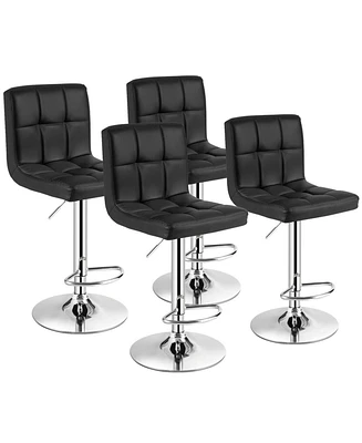 Gymax Set of 4 Pu Leather Bar Stool Swivel Bar Chair w/ Adjustable Height