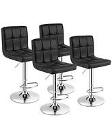 Gymax Set of 4 Pu Leather Bar Stool Swivel Bar Chair w/ Adjustable Height