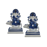 Fc Design "2-pc Set" 8"H Blue and White Ganesh Seated on Mushak Figurine Statue Ornament Home Room Office Decor and Perfect Ideas for Housewarming, Ho