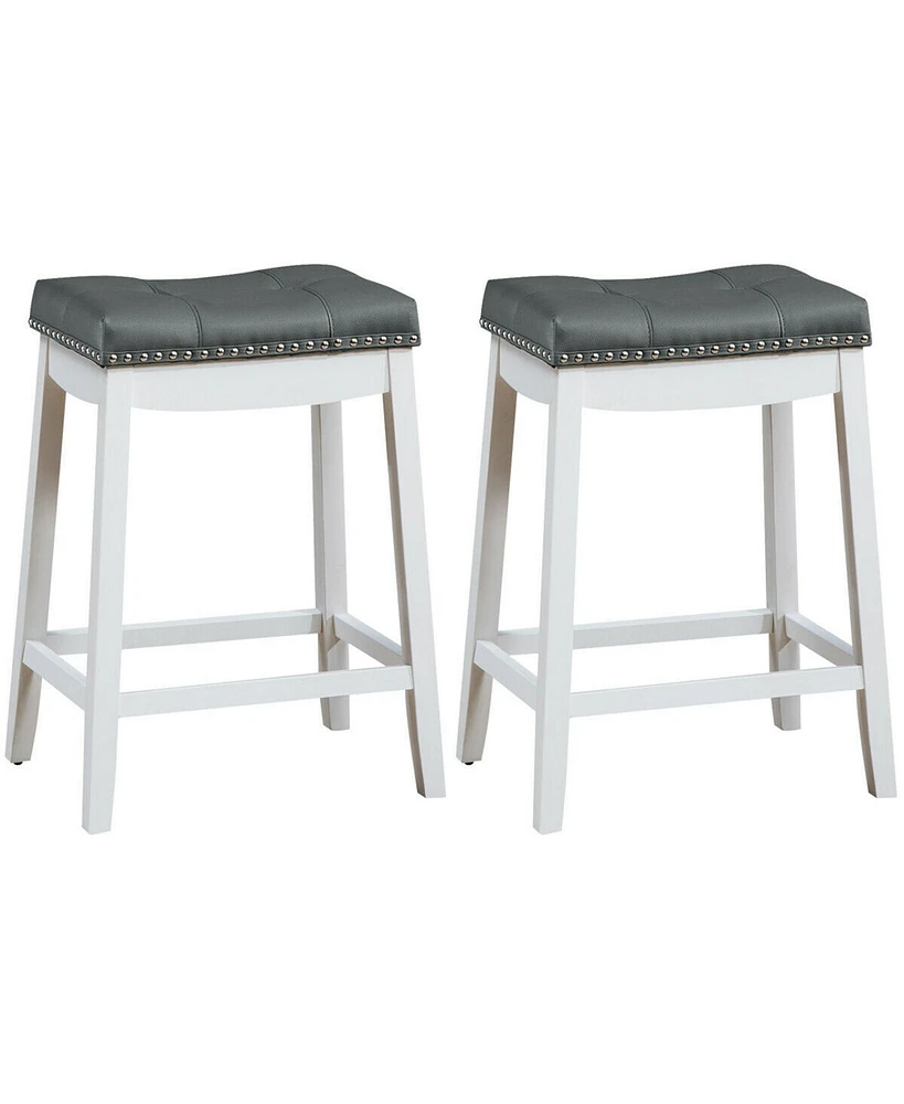 Gymax Set of 2 Nailhead Saddle Bar Stools 24'' Counter Stools White with Cushion