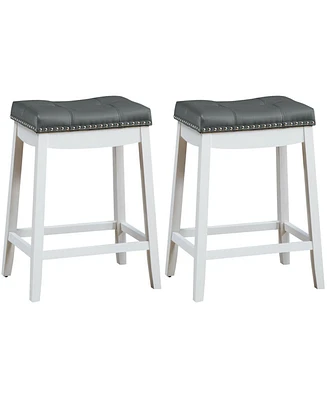 Gymax Set of 2 Nailhead Saddle Bar Stools 24'' Counter Stools White with Cushion