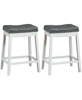 Gymax Set of 2 Nailhead Saddle Bar Stools 24'' Counter Stools White with Cushion