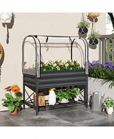 Outsunny Metal Raised Garden Bed with Legs, Cover, and Storage Shelf,