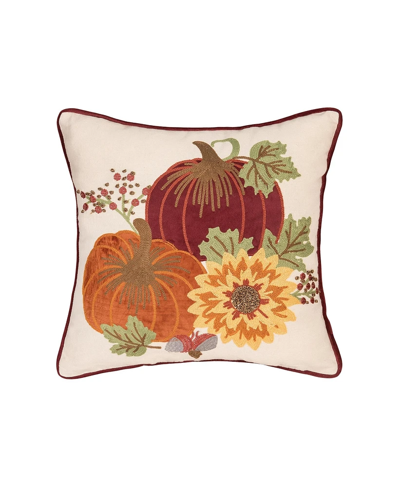 C&F Home 16" x 16" Pumpkins Sunflower Chain Stitch Fall Throw Pillow