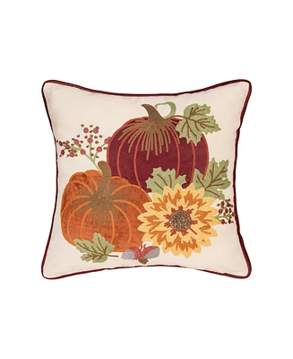 C&F Home 16" x 16" Pumpkins Sunflower Chain Stitch Fall Throw Pillow