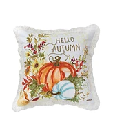 Hello Autumn Pumpkins 18" x 18" Printed and Embroidered Throw Pillow