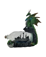 Fc Design "2-pc Set" 8.75"W Green Dragon Guarding a Ship in Bottle Figurine Statue Ornament Home Room Office Decor and Perfect Ideas for Housewarming,