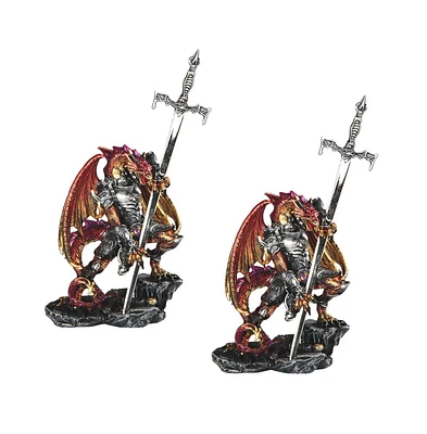 Fc Design "2-pc Set" 5"H Red/Gold Dragon with Armor and Sword Figurine Statue Ornament Home Room Office Decor and Perfect Ideas for Housewarming, Holi