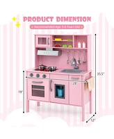 Costway Kids Kitchen Playset Wooden Pretend Play Chef Toy with Microwave & Accessories