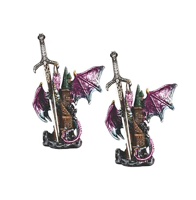 Fc Design "2-pc Set" 5"H Purple Dragon with Sword Embracing Castle Figurine Statue Ornament Home Room Office Decor and Perfect Ideas for Housewarming,