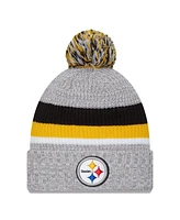 New Era Men's Heather Gray Pittsburgh Steelers Cuffed Knit Hat with Pom