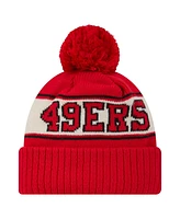 New Era Big Boys and Girls Scarlet San Francisco 49ers Retro Cuffed Knit Hat with Pom