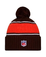 New Era Men's Brown Cleveland Browns 2024 Sideline Cuffed Knit Hat with Pom