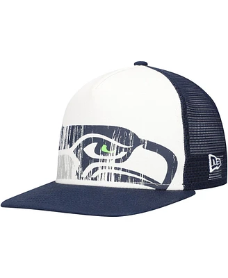 New Era Big Boys and Girls White/College Navy Seattle Seahawks Distressed 9FIFTY A-Frame Snapback Hat