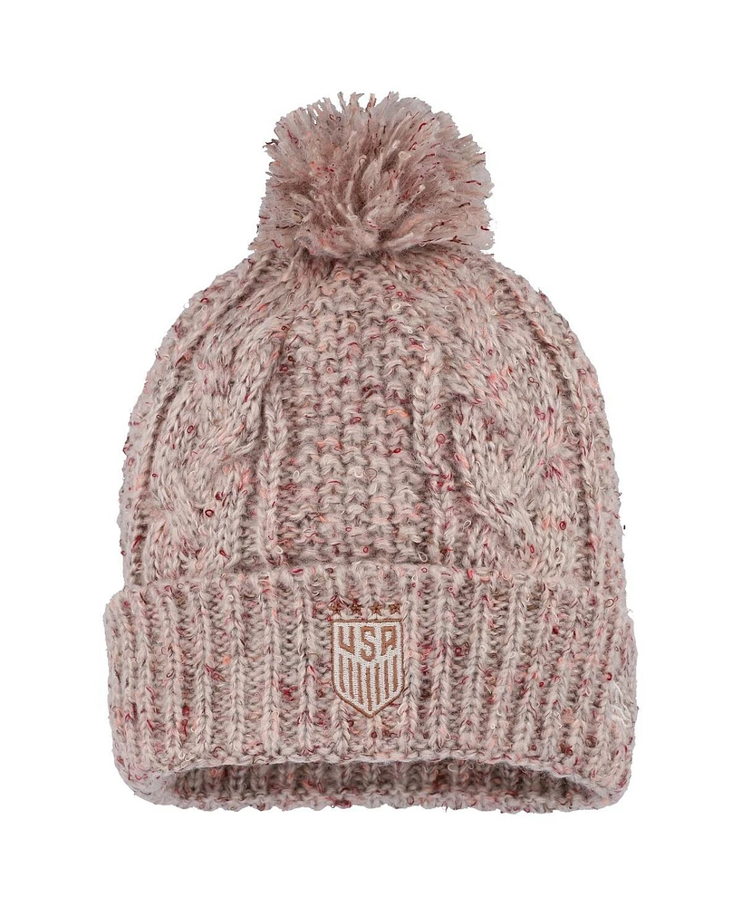 New Era Women's Tan Uswnt Cuffed Knit Hat with Pom