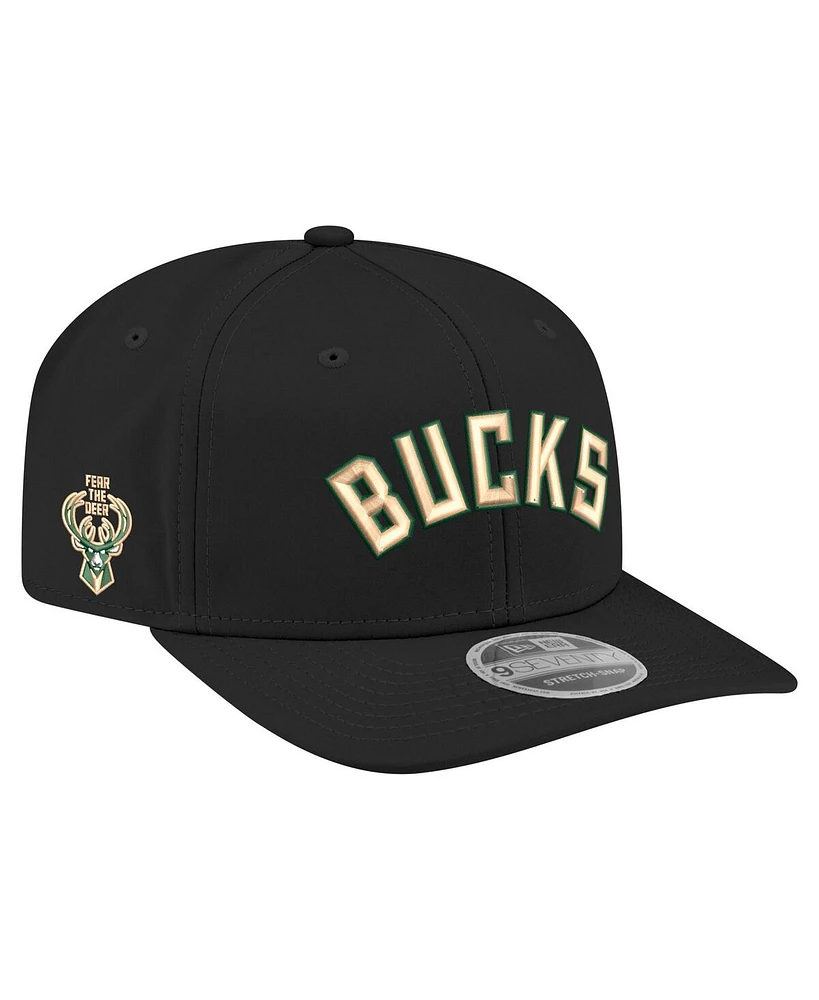 New Era Men's Black Milwaukee Bucks Statement Edition Jersey Hook 9SEVENTY Stretch-Snap Hat