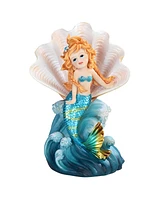 Fc Design "2-pc Set" 7"H Blue Tailed Youth Mermaid Girl Sitting in Ocean Shell Mergirl Figurine Statue Ornament Home Room Office Decor and Perfect Ide