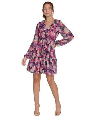 Tommy Hilfiger Women's Printed Ruffled Blouson-Sleeve Shift Dress