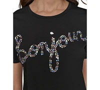 Karl Lagerfeld Paris Petite Embellished Bonjour Crewneck T-Shirt