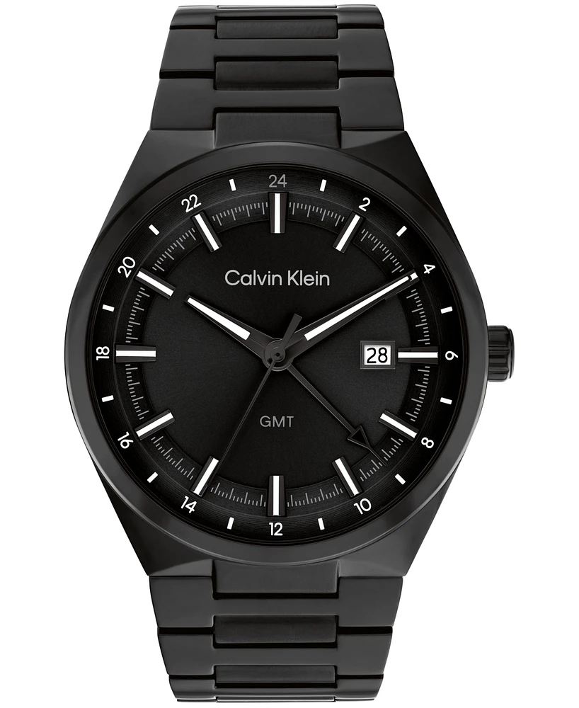 Calvin Klein Men's Distinguish Gmt Black Ionic Plated Watch Bracelet, 44mm