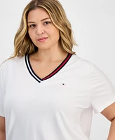 Tommy Hilfiger Plus Contrast Trim V-Neck Top