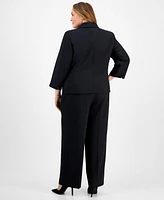 Le Suit Plus Shawl-Collar One-Button Jacket & Pull-On Straight-Leg Pants