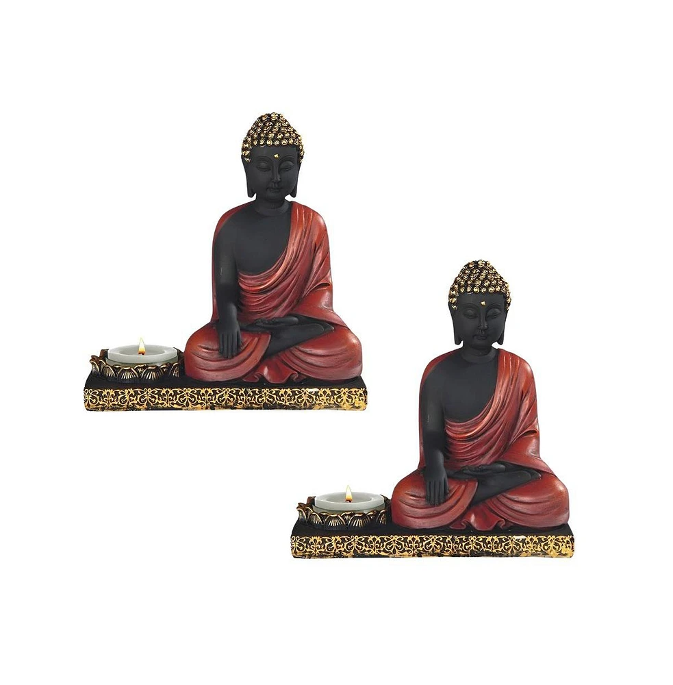 Fc Design "2-pc Set" 5.5"W Gautama Buddha Earth Touching Candle Holder in Black and Gold Figurine Statue Ornament Home Room Office Decor and Perfect I