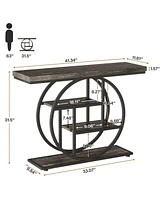 Tribesigns 41.3" Console Table, Industrial 4-Tier Sofa Table Entryway with Circle Base, Narrow Wood Accent Tables Storage Shelves for