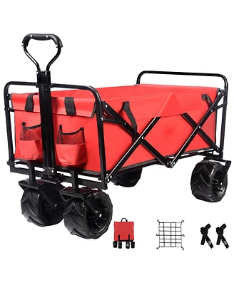 Slickblue Collapsible Heavy-Duty Beach Wagon Cart for Outdoor, Folding Utility, Camping, and Garden Use